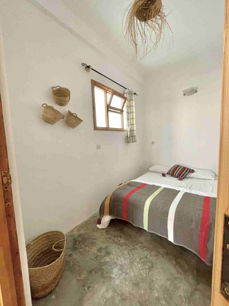 double bed in the private room with a terrace in imsouane