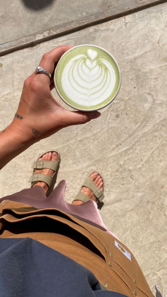 Matcha at nos nos with heart in cup