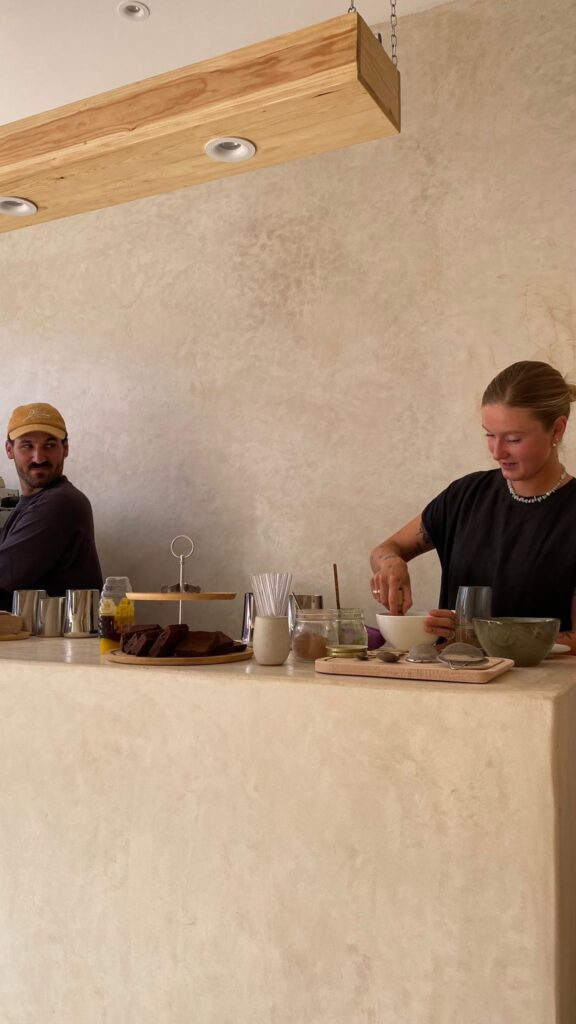Friends serving up coffee at nos nos imsouane
